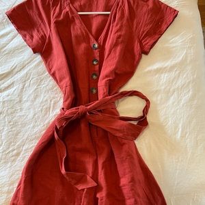 Madewell Red linen cropped pant jumpsuit